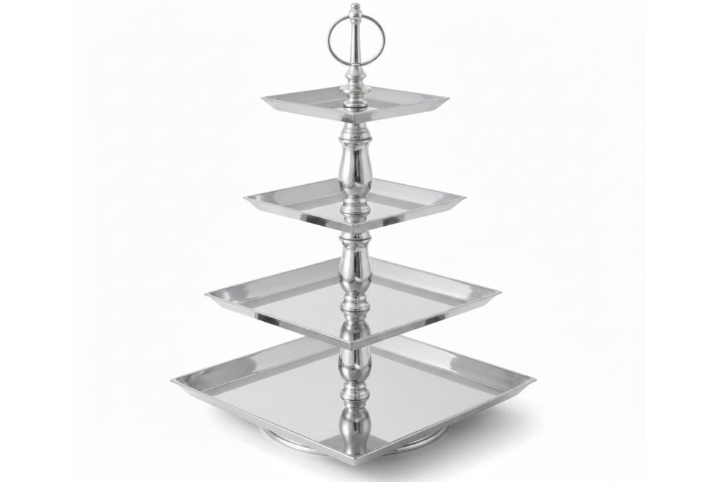 Silver 4 Tier Cake Stand ( XLGE) square